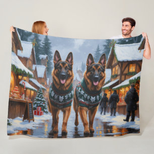 Deutsche Schäferhunde Weihnachten Schnee Urlaub Fleecedecke
