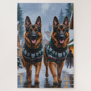 Deutsche Schäferhunde Weihnachten Schnee Urlaub Puzzle