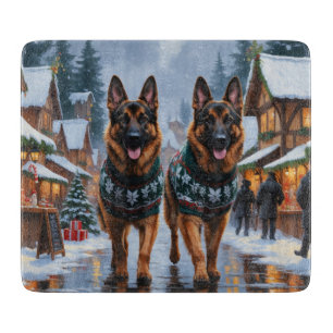Deutsche Schäferhunde Weihnachten Schnee Urlaub Schneidebrett