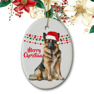 Deutsche Schäferhunde Weihnachtsmannmütze Holiday Keramik Ornament