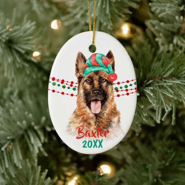 Deutsche Schäferhunde Weihnachtsmannmütze Holiday  Keramik Ornament (Baum)