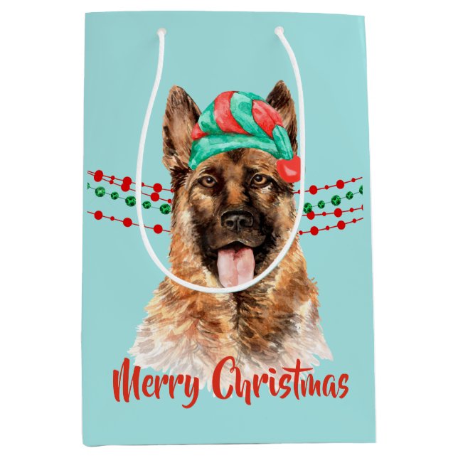 Deutsche Schäferhunde Weihnachtsmannmütze Holiday  Mittlere Geschenktüte (Vorderseite)