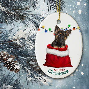 Deutsche Schäferwelpe in Geschenktasche Weihnachte Keramik Ornament