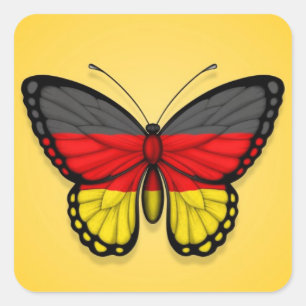 Deutsche Schmetterlingsflagge auf Gelb Quadratischer Aufkleber