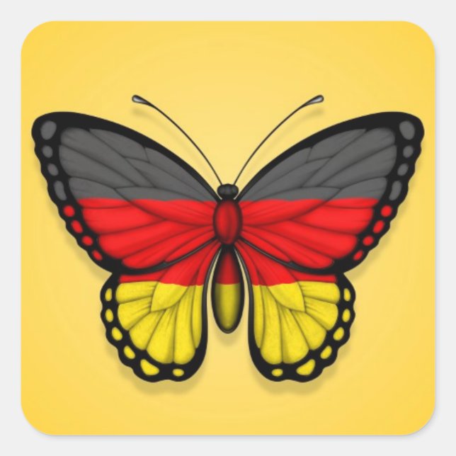 Deutsche Schmetterlingsflagge auf Gelb Quadratischer Aufkleber (Vorderseite)