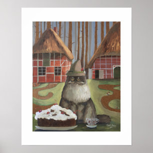 Deutsche Schwarzwaldkatze mit Kuchen-Wandkunst Poster