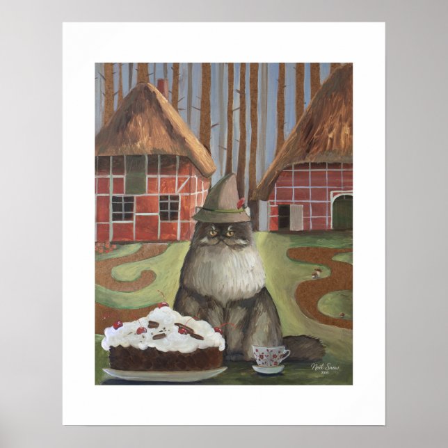  Deutsche Schwarzwaldkatze mit Kuchen-Wandkunst Poster (Vorne)