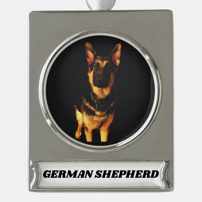 DEUTSCHE SHEPHERD DOG Banner-Ornament SILBER (Vorderseite)