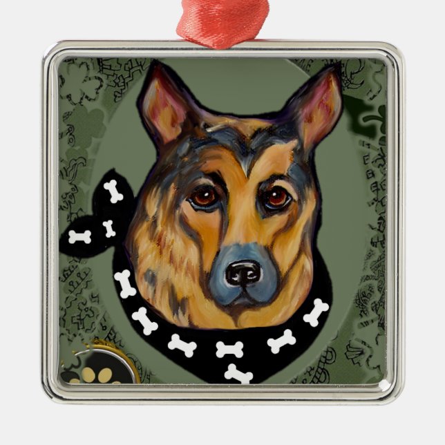 DEUTSCHE SHEPHERD SILBERNES ORNAMENT (Vorne)