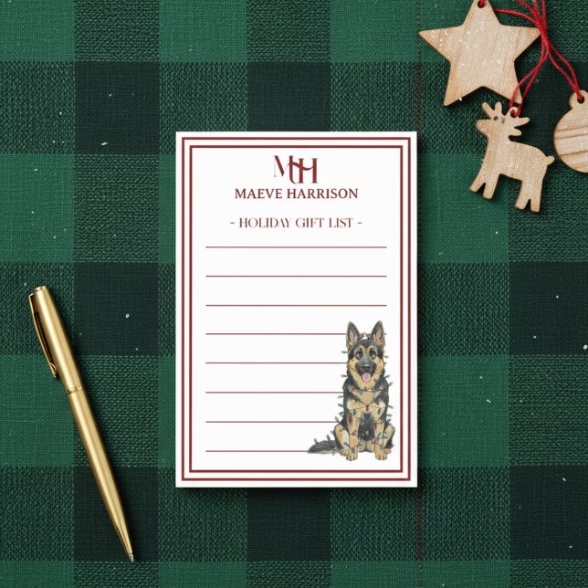 Deutsche Shepherd-Weihnachtsgeschenkliste für benu Post-it Klebezettel (Gift custom holiday stationery to the dog lover in your life! )