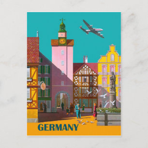 Deutsche Stadt, Vintage-Fluglinienplakat Postkarte