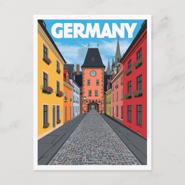 Deutsche Straßenszene Retro-Reise Postkarte (Vorderseite)