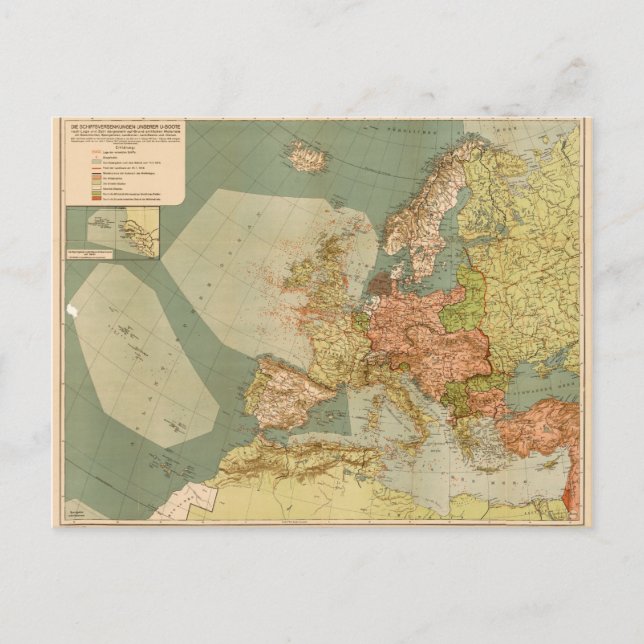 Deutsche U-Boot-Karte des Ersten Weltkriegs (1918) Postkarte (Vorderseite)