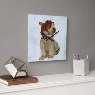 DEUTSCHE WIRED HAIR DOG & BUTTERFLY QUADRATISCHE WANDUHR
