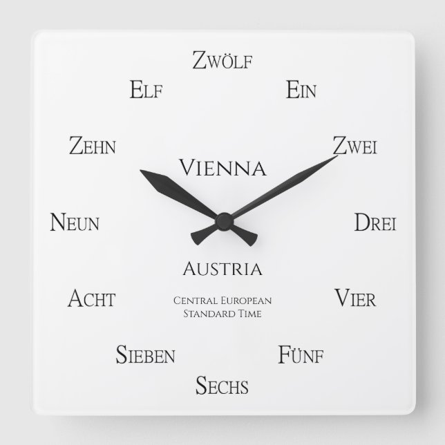 Deutsche Zahlen Personalizable Location Time Zone Quadratische Wanduhr (Vorderseite)