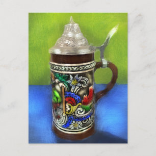 Deutscher Bierstein w/Hinged Lid Blue Green Postkarte