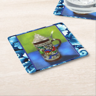 Deutscher Bierstein w/Hinged Lid Blue Green Rechteckiger Pappuntersetzer