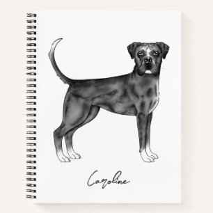 Deutscher Boxerhund in Schwarz-Weiß- und benutzerd Notizbuch