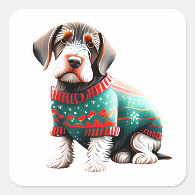 Deutscher Drahthaar Pointer Xmas Sweater Sticker (Vorderseite)