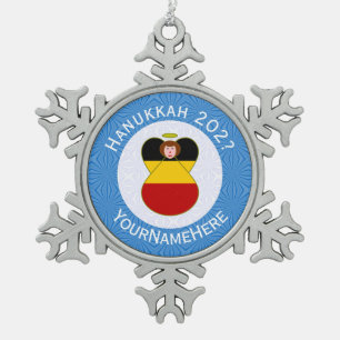 Deutscher Engel Hanukkah-Flagge Personalisiert Schneeflocken Zinn-Ornament