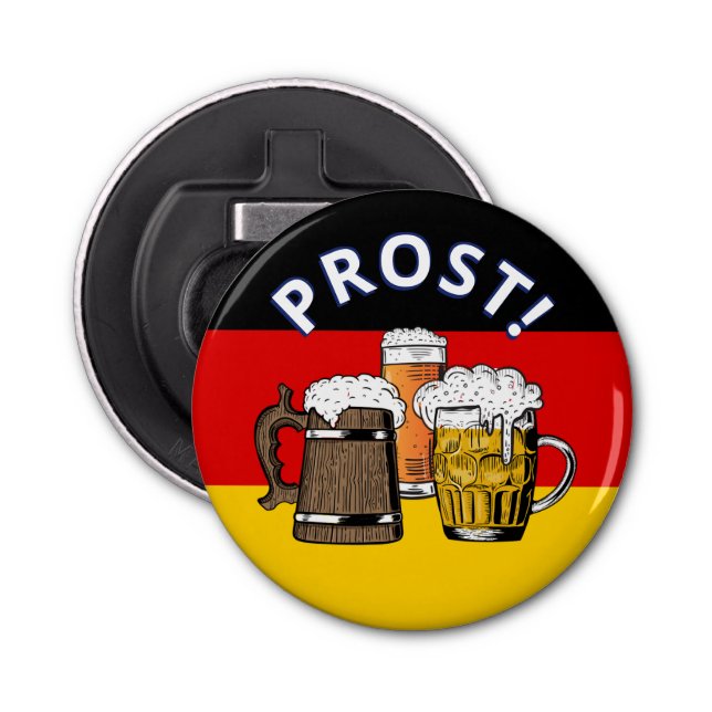 DEUTSCHER FLAG Cartoon Three Beers PROST Flaschenöffner (Vorderseite)