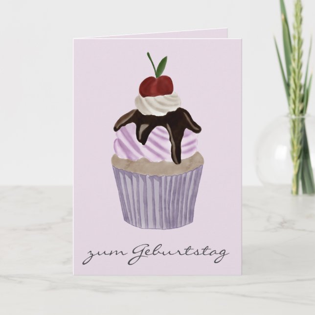Deutscher Geburtstag Cherry Cupcake Karte (Vorderseite)