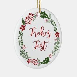 Deutscher Happy Holidays Wreath, Frohes Fest Keramik Ornament
