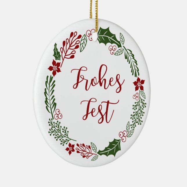 Deutscher Happy Holidays Wreath, Frohes Fest Keramik Ornament (Rechts)