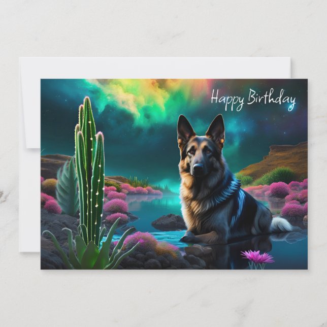 Deutscher Hirte auf einer Alien zum Geburtstag (Vorderseite)