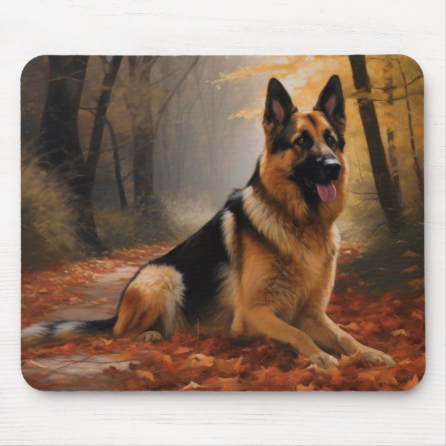 Deutscher Hirte im Herbst Leaves Inspirier Mousepad (Vorne)