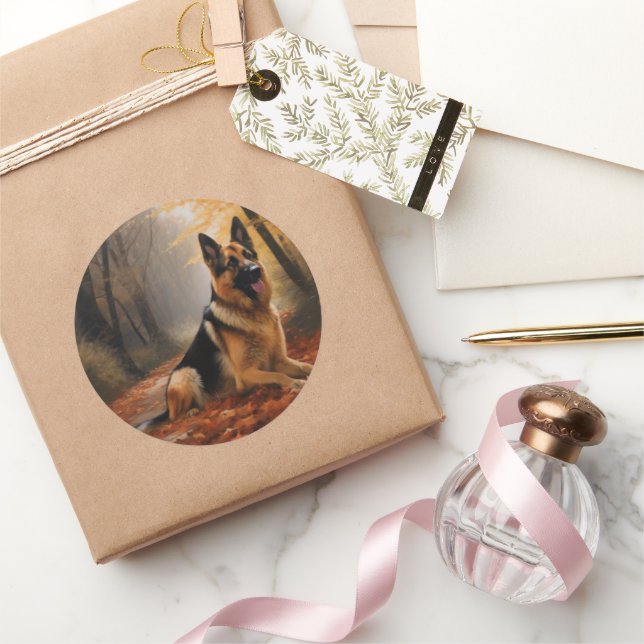 Deutscher Hirte im Herbst Leaves Inspirier Runder Aufkleber (Schenken)