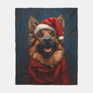 Deutscher Hirte in einer Weihnachtsmannmütze Fleecedecke
