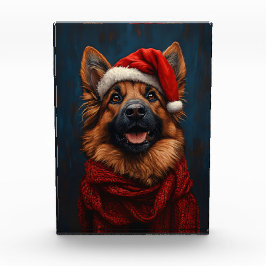 Deutscher Hirte in einer Weihnachtsmannmütze Fotoblock