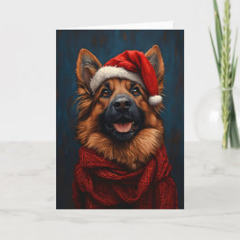 Deutscher Hirte in einer Weihnachtsmannmütze Karte