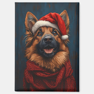 Deutscher Hirte in einer Weihnachtsmannmütze Magnet