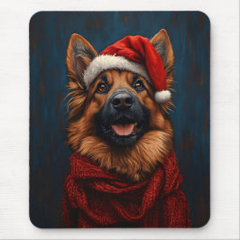 Deutscher Hirte in einer Weihnachtsmannmütze Mousepad