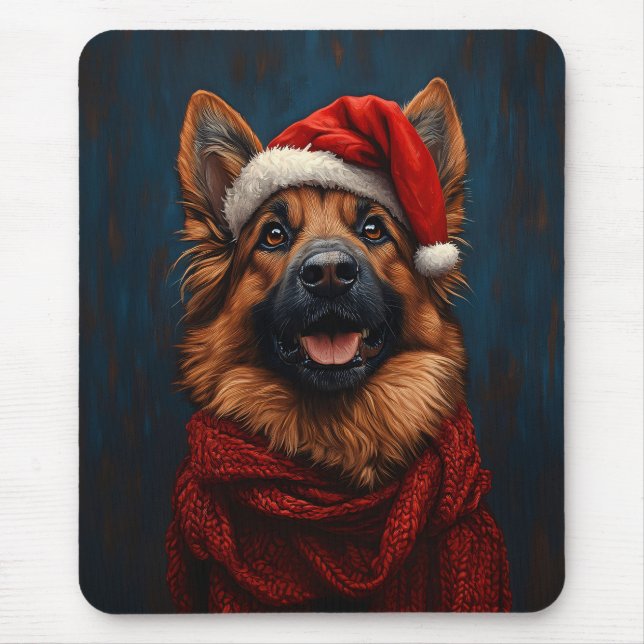 Deutscher Hirte in einer Weihnachtsmannmütze Mousepad (Vorne)