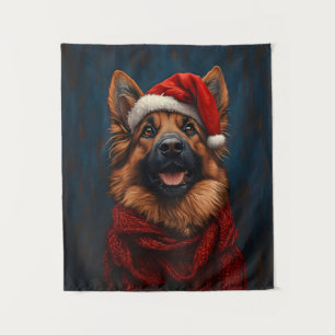 Deutscher Hirte in einer Weihnachtsmannmütze Wandteppich