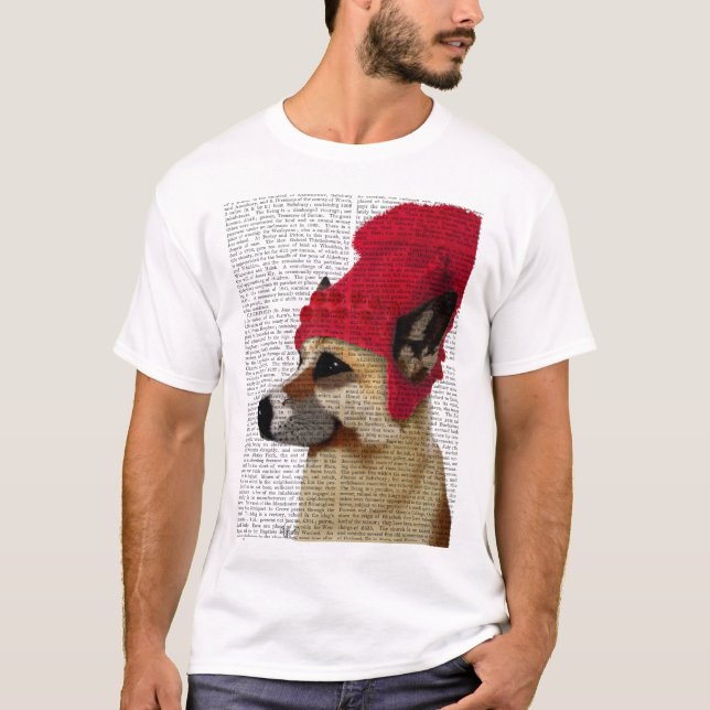 Deutscher Hirte in Red Wooly Hat T-Shirt (Vorderseite)