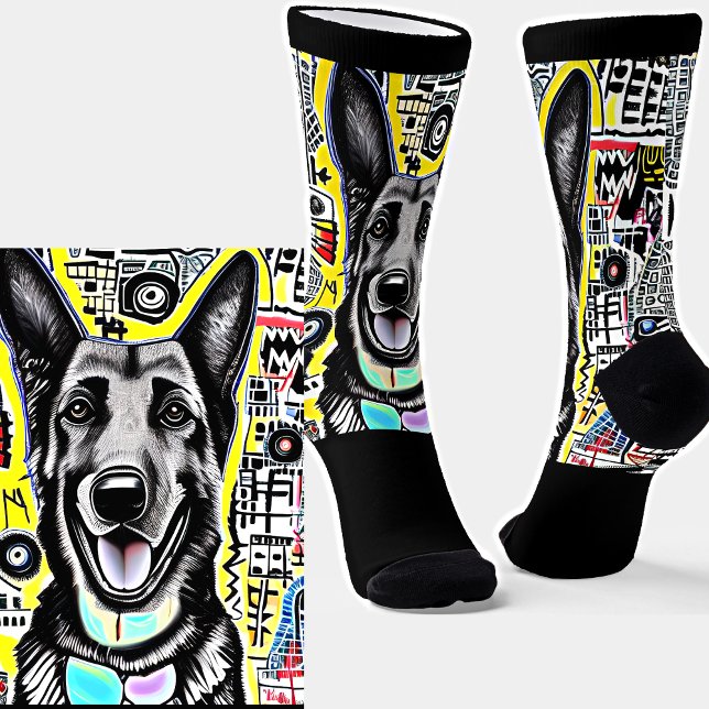 Deutscher Hirte mit grafischem Hintergrund auf sch Socken (Von Creator hochgeladen)