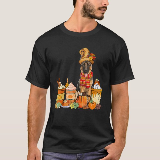 Deutscher Hirte mit Kaffeekuchen fallen T-Shirt (Vorderseite)