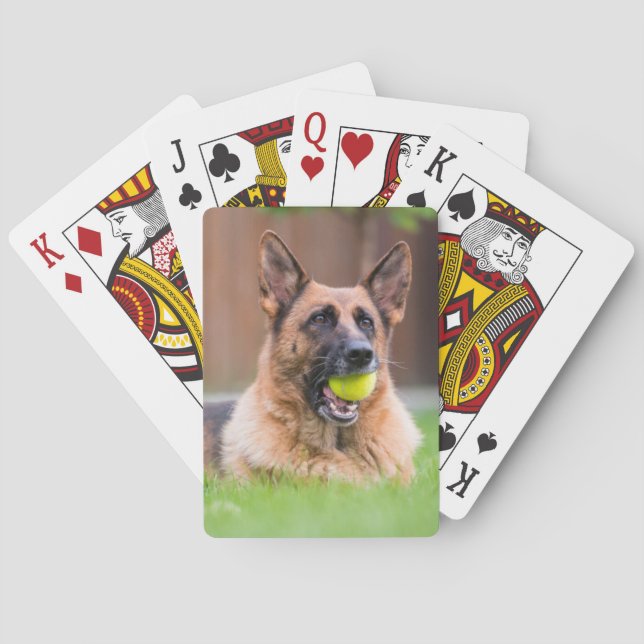 Deutscher Hirte mit Tennisball Spielkarten (Rückseite)