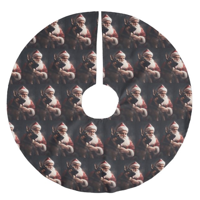 Deutscher Hirte mit Weihnachtsmann Weihnachten Polyester Weihnachtsbaumdecke (Vorderseite)