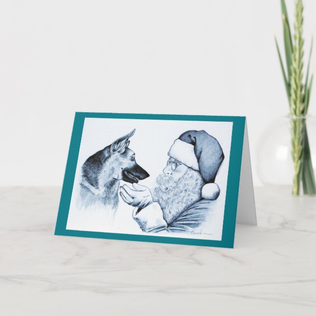 Deutscher Hirte und Weihnachtsmann Feiertagskarte (Vorderseite)