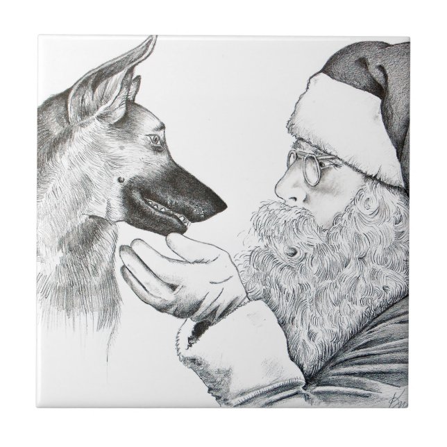 Deutscher Hirte und Weihnachtsmann Fliese (Vorderseite)