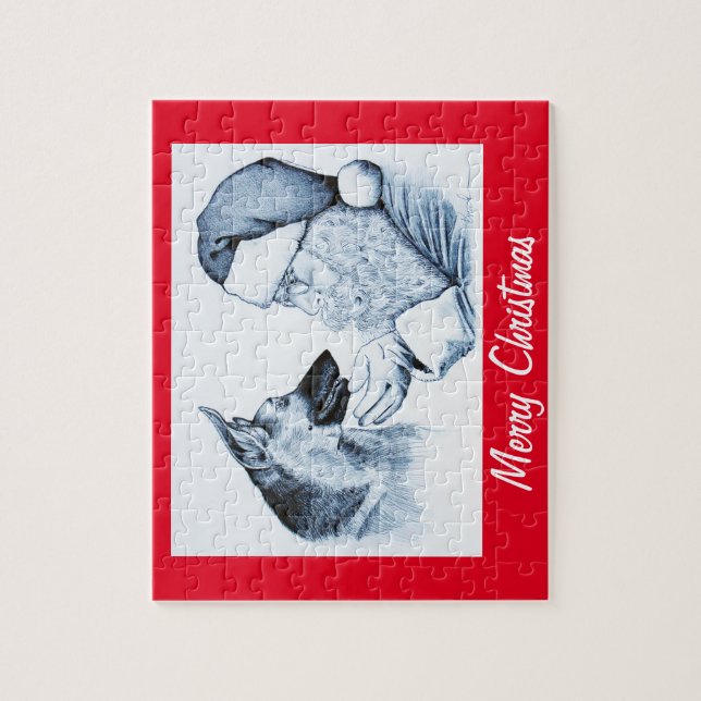 Deutscher Hirte und Weihnachtsmann Puzzle (Vertikal)