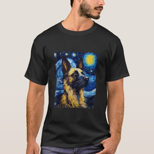 Deutscher Hund Starry Night Hund Lover Hund Mama V T-Shirt (Vorderseite)