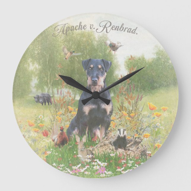 Deutscher Jagdterrier (Jagdschrecker) Sticker Pape Große Wanduhr (Vorderseite)
