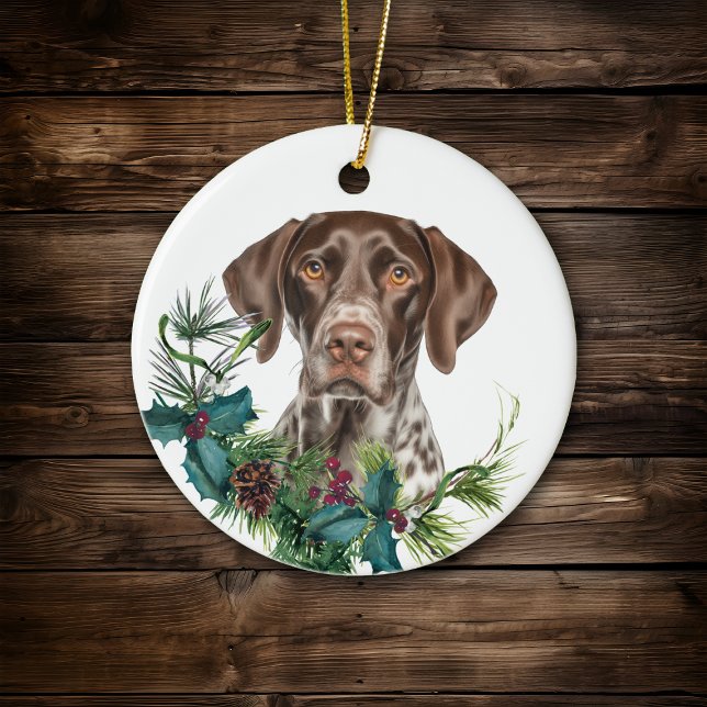 Deutscher Kurzläufer Hund Holly Wreath Keramik Ornament (Von Creator hochgeladen)