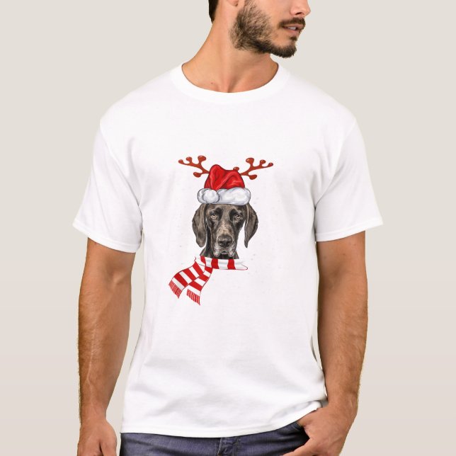 Deutscher Kurzläufer-Pointer Dog Antlers Santa Chr T-Shirt (Vorderseite)